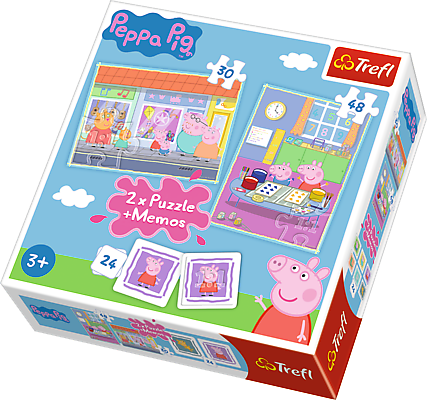 Puzzle Trefl 30 + 48 dílků + hra Memos ( pexeso ) Prasátko Peppa 90600