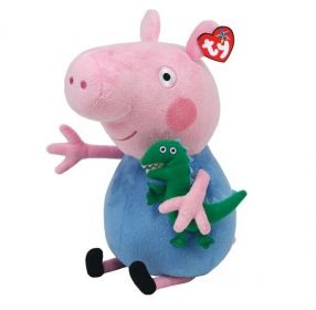 TY Beanie Babies - Peppa Pig - prasátko Pepina - Tomík  s dinosaurem -  15 cm plyšák - plyšová hračka