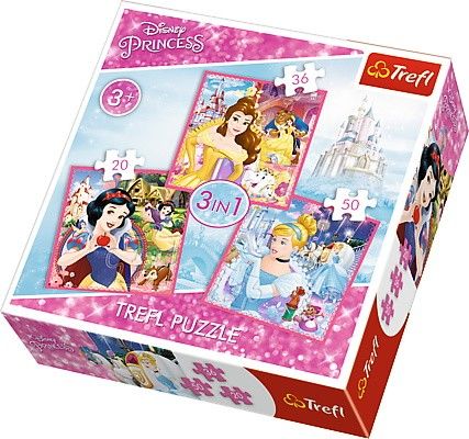Puzzle Trefl 3v1 - 20 , 36 a 50 dílků - Kouzelný svět princezen - 34833