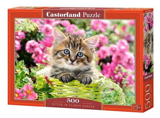 Puzzle Castorland 500 dílků - kočička v rozkvetlé zahradě 52974