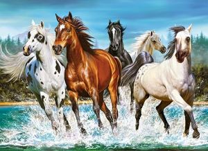 Puzzle Castorland 200 dílků premium - Koně v pohybu ve vodě 222056