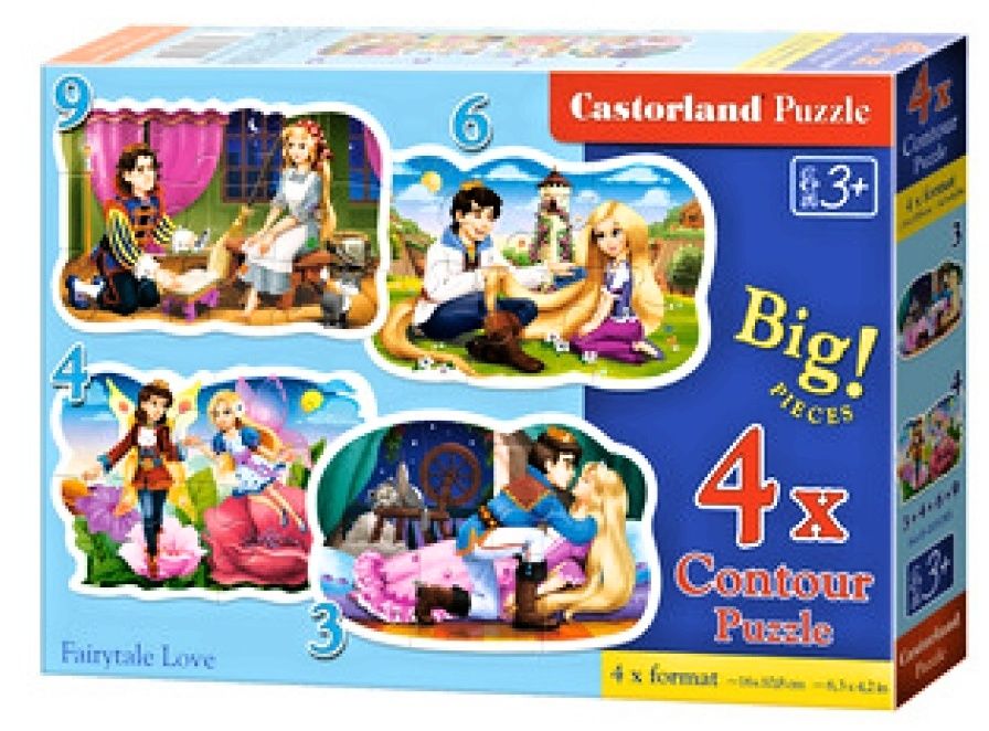 Puzzle Castorland 4v1 = 3-9 dílků Zamilované princezny / víly 005093