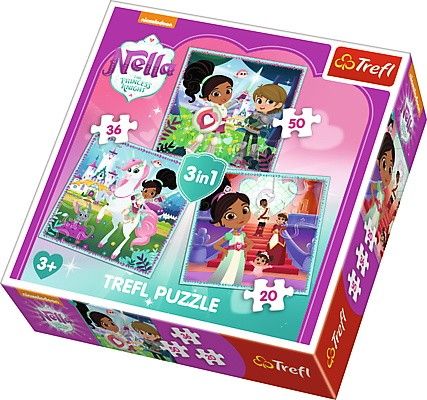 Puzzle Trefl 3v1 - 20 , 36 a 50 dílků - Nella - princezna rytířů - 34835