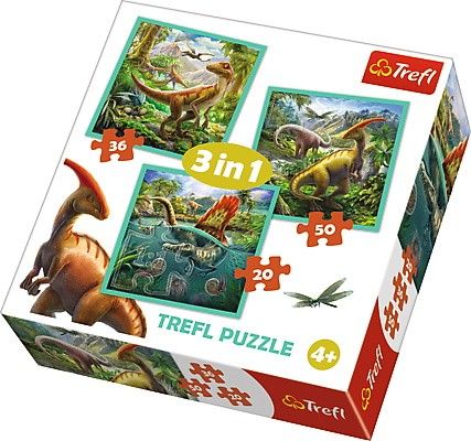 Puzzle Trefl 3v1 - 20 , 36 a 50 dílků - Svět dinosaurů - 34837