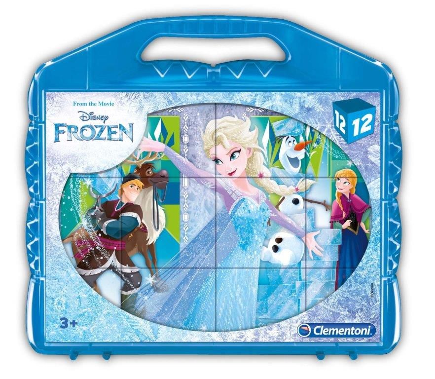 CLEMENTONI Dětské obrázkové kostky ( kubus ) - Frozen 12 kostek v kufříku 41186