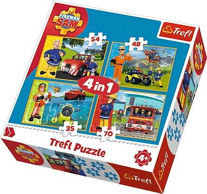 35, 48, 54 a 70 dílků - 4v1 Požárník Sam - puzzle Trefl 34311