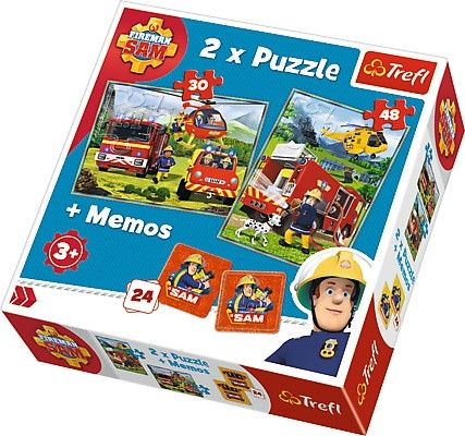 Puzzle Trefl 30 + 48 dílků + hra Memos ( pexeso ) Požárník Sam 90791