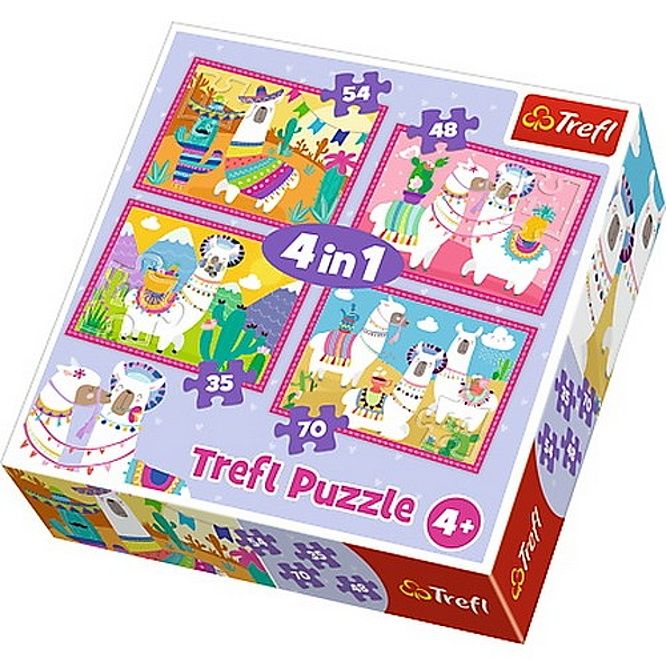 puzzle Trefl 35, 48, 54 a 70 dílků - 4v1 - Lamy na dovolené 34322