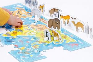 CzuCzu Puzzle Mapa světa - zvířata 60 dílků + plakát a figurky