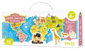 CzuCzu  Puzzle Mapa světa - zvířata 60 dílků + plakát a figurky
