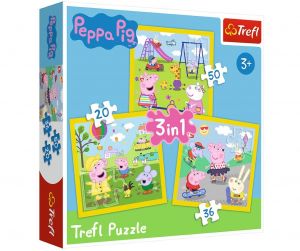 Puzzle   Trefl  3v1 - 20, 36 a 50 dílků  - Prasátko Peppa - veselý den    34849