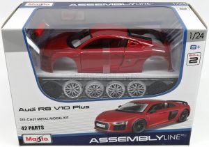 Maisto 1:24 Kit Audi R8 V10 Plus - model ke skládání - červená barva