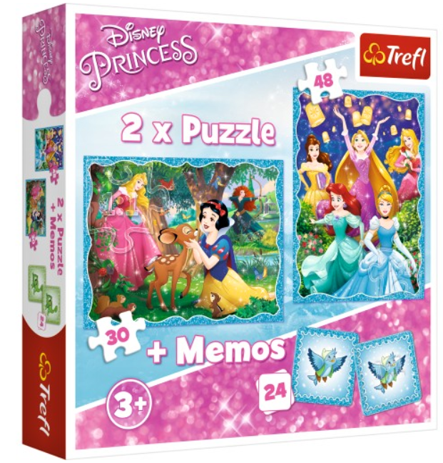 Puzzle Trefl 30 + 48 dílků + hra Memos ( pexeso ) Princezny 90815