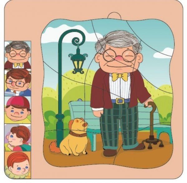 Dřevěné vrstvové puzzle - dědeček v brýlích ( 4 vrstvy ) Playme - Brimarex