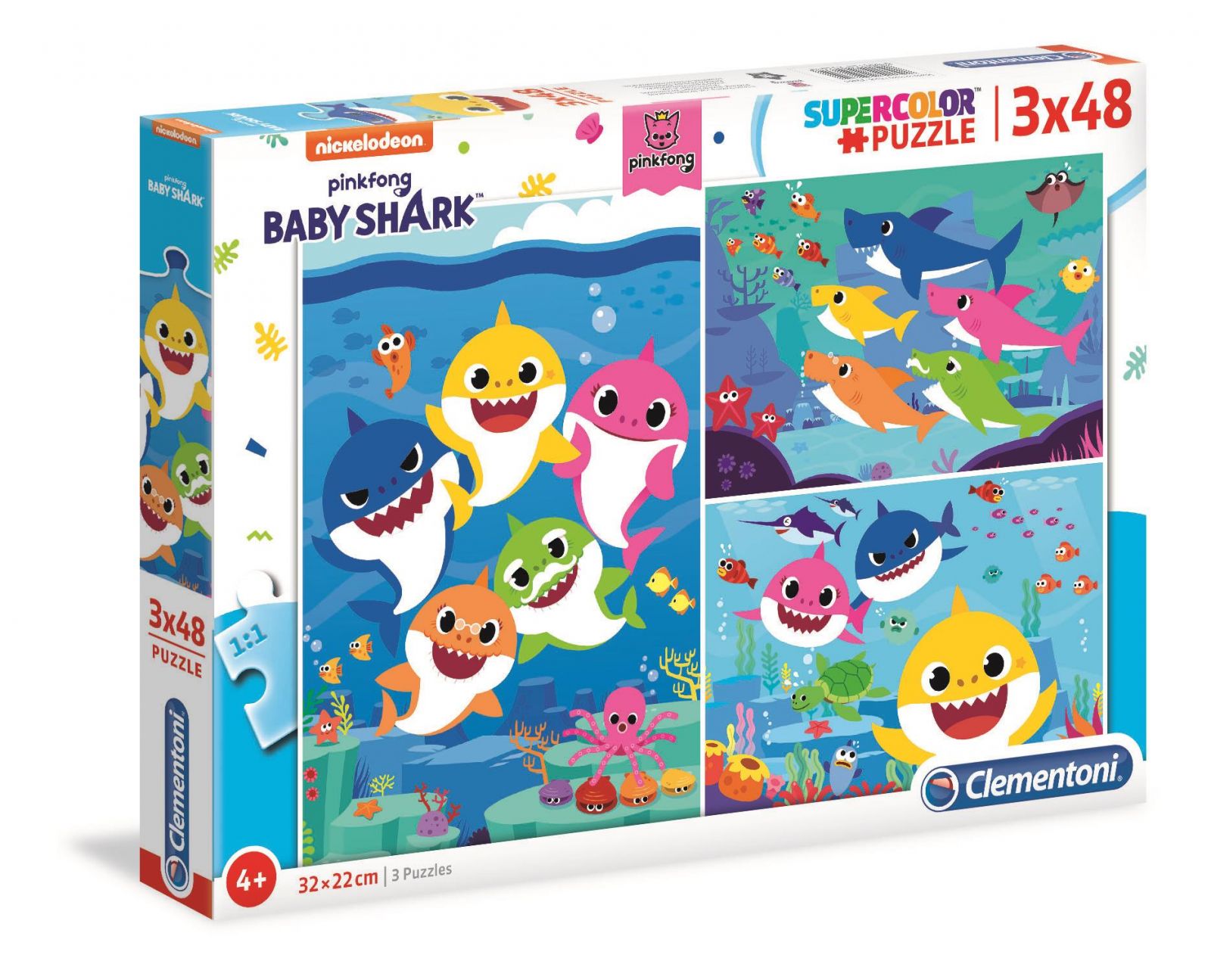 Dětské puzzle Clementoni - 3 x 48 dílků - Baby žraloci - Baby Shark 25261