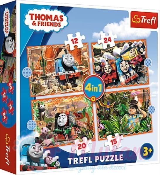 12, 15, 20 a 24 dílků - 4v1 Mašinka Tomáš - puzzle Trefl 34354