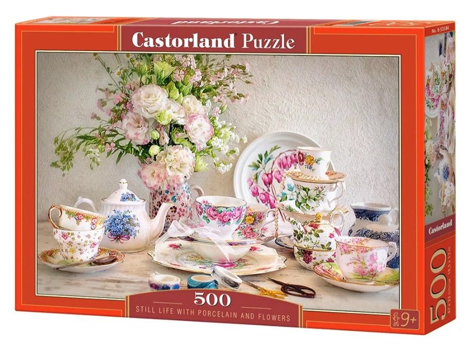 Puzzle Castorland 500 dílků - Zátiší s porcelánem a květinami 53384