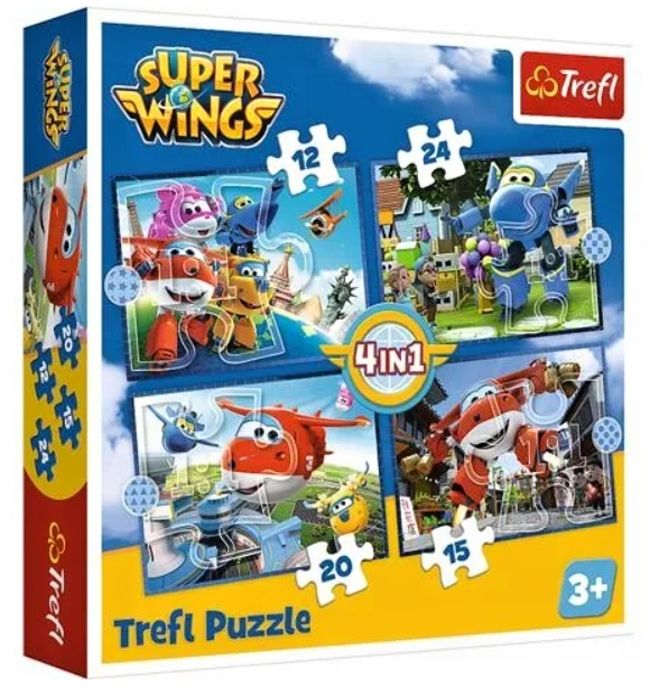 12 , 15 , 20 a 24 dílků - 4v1 Super Wings - puzzle Trefl 34351
