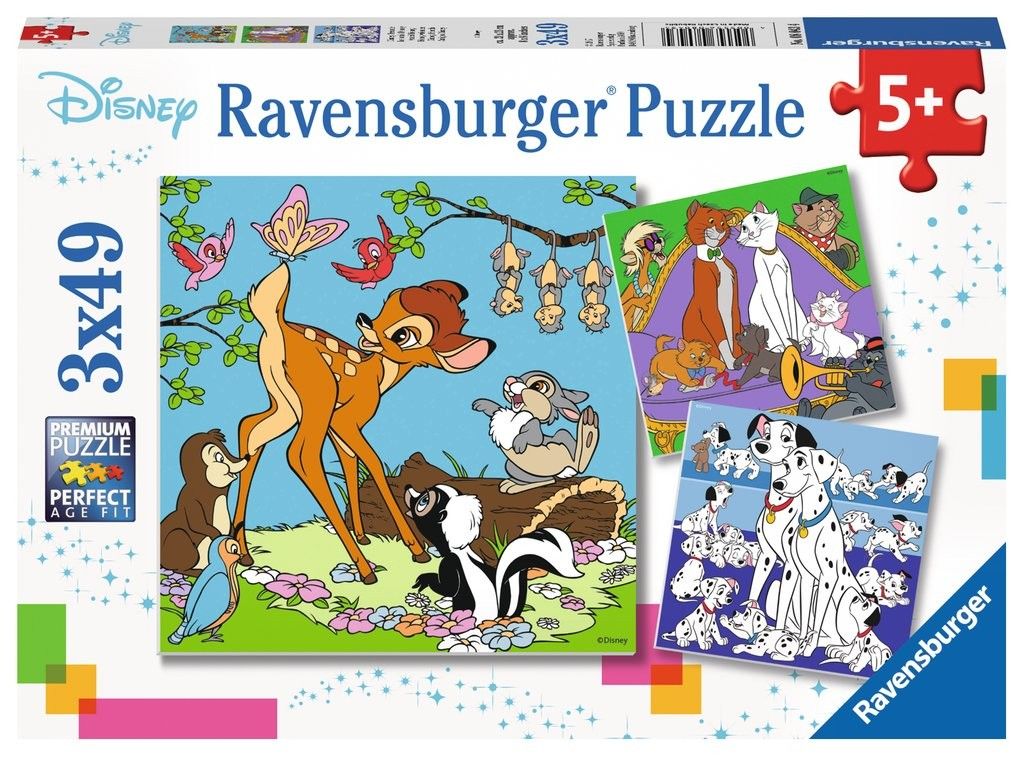 Puzzle Ravensburger 3 x 49 dílků - Disney zvířátka 080434