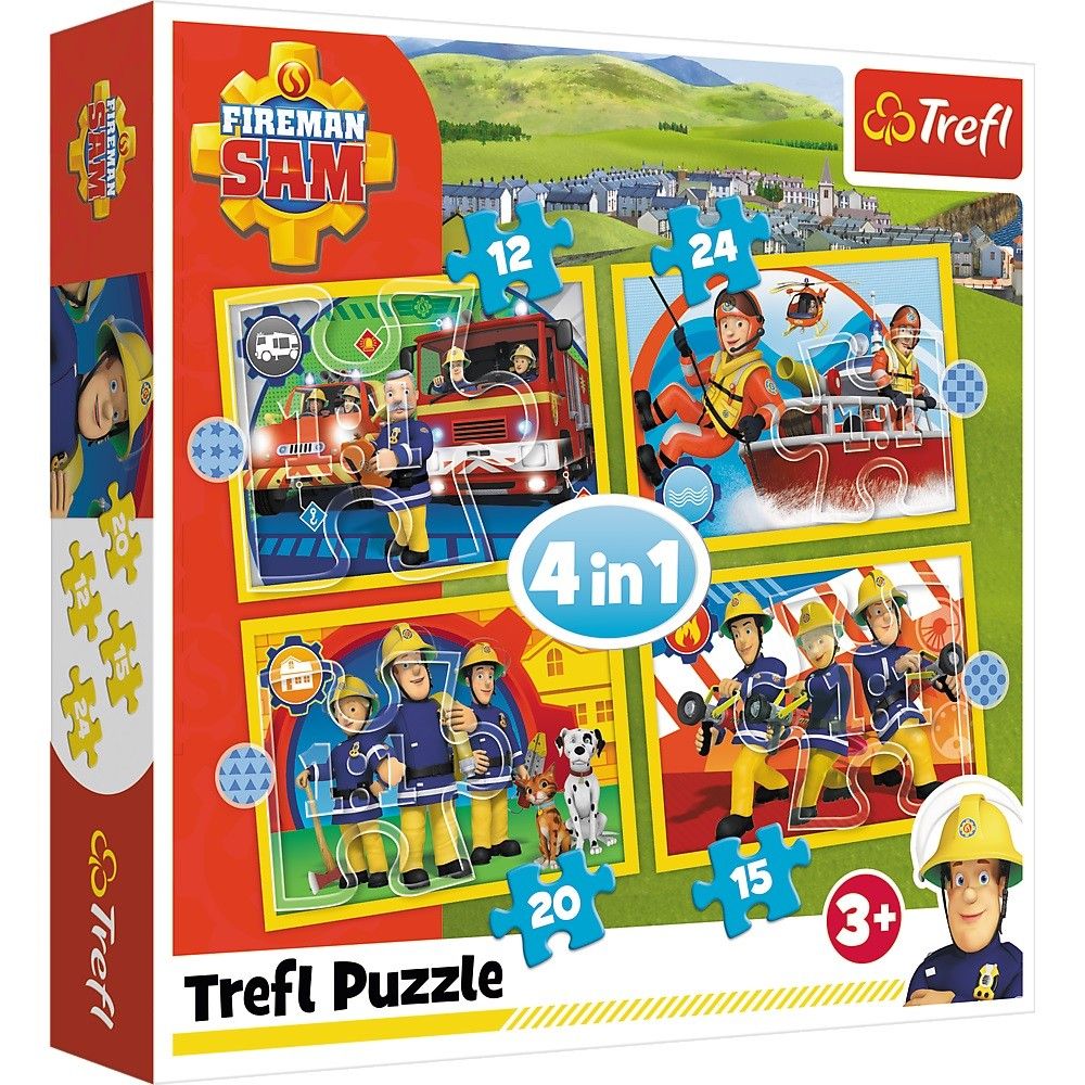 12, 15, 20 a 24 dílků - 4v1 Požárník Sam - puzzle Trefl 34373
