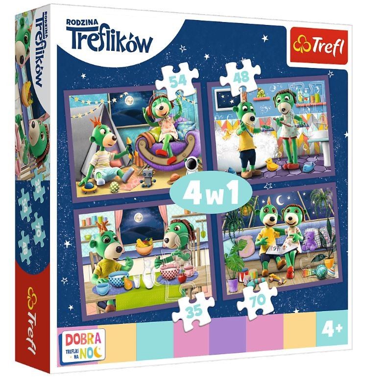 Trefl Puzzle 34370 - Treflíci - dobrou noc 4v1 35 48 54 70 dílků