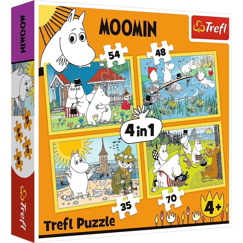Trefl Puzzle 34368 - Veselý den Mumínků 4v1 35 48 54 70 dílků