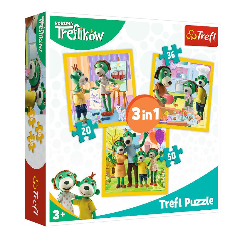 Trefl Puzzle 3v1- 20 36 50 dílků - Rodina Treflíků 34850