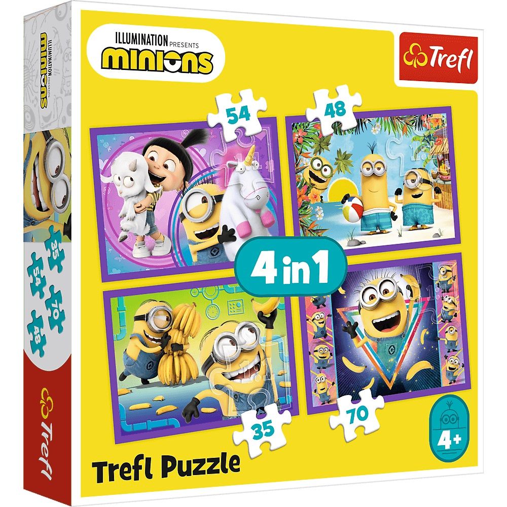 Trefl Puzzle 34345 - Mimoni 4v1 35 48 54 70 dílků