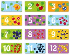 DoDo puzzle - 12 x 2 dílky - Číslice a ovoce dodotoys