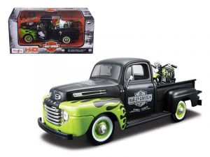 Maisto 1:24 HD - Ford F1PickUp 1948 + FL Panhead 1948 - zeleno černá kombinace barev