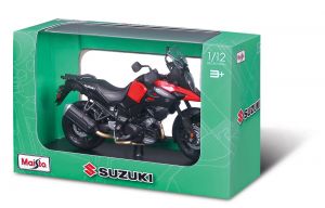 Maisto motorka 1:12 na podstavci - Suzuki V-Storm červeno černá