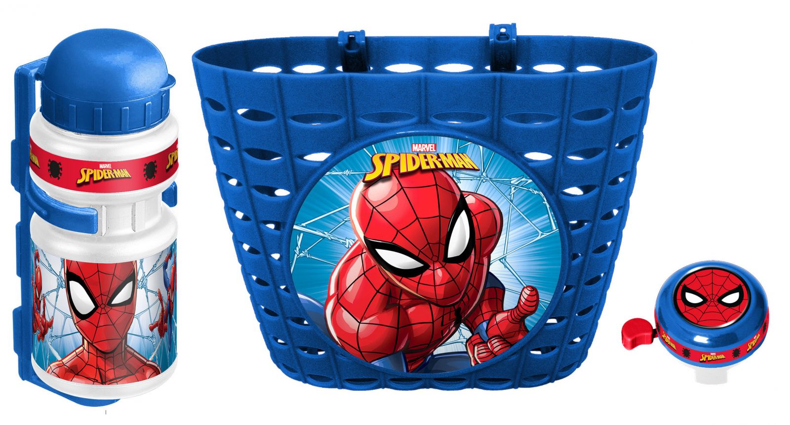 STAMP - sada doplňků ( košík, zvonek, láhev ) Spiderman