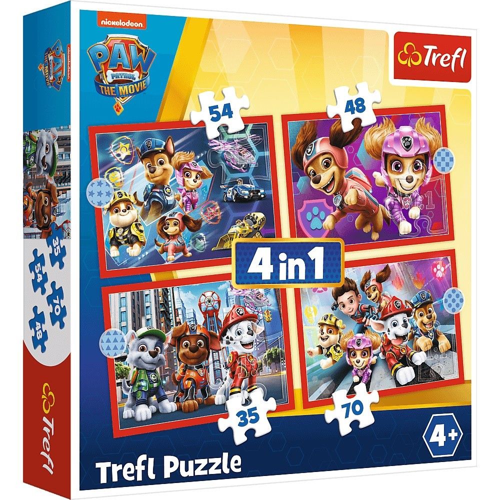 Trefl Puzzle 4v1 Paw Patrol - Tlapková patrola ve městě 35 48 54 70 dílků 34374