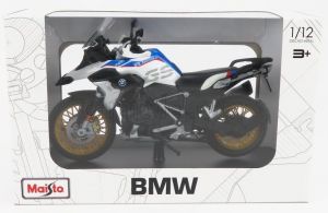 Maisto motorka 1:12 na podstavci - BMW R1250 GS - bílo modrá