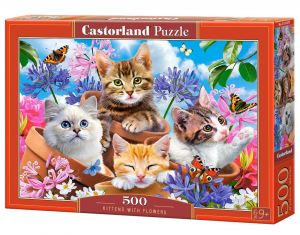 Puzzle Castorland 500 dílků - Kočičky v květinách  53513