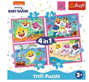 puzzle Trefl 4v1 12, 15, 20 a 24 dílků - Baby Shark 34378