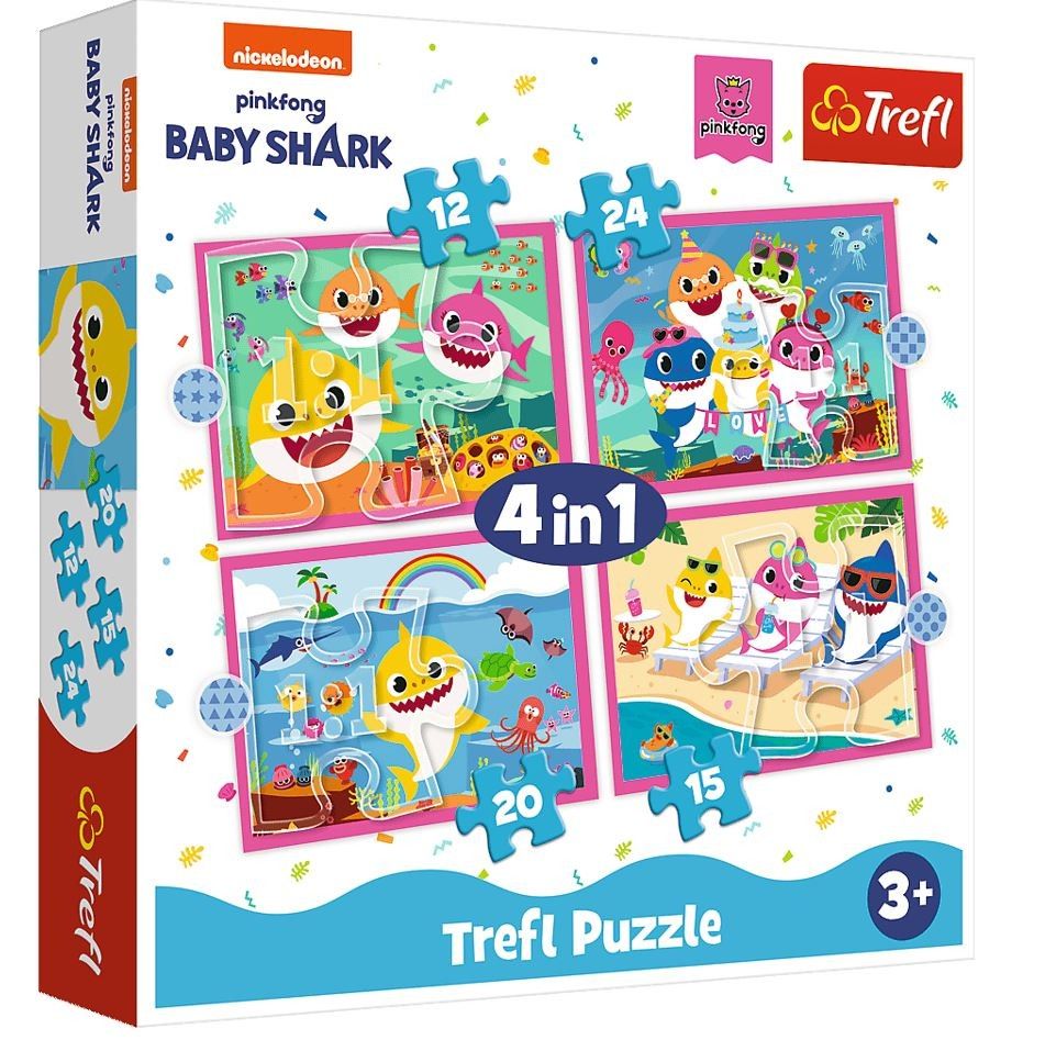 puzzle Trefl 4v1 12, 15, 20 a 24 dílků - Baby Shark 34378