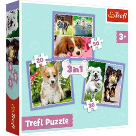 Trefl Puzzle 3v1-  20 36 50 dílků - Šťastní pejsci 34854