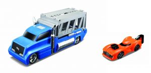 Maisto - přepravník aut  + kovové autíčko  vystřelovací klíčkem - blue/orange