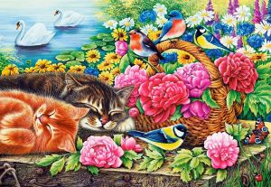 Puzzle Castorland 1000 dílků - kočky v květinách 104765