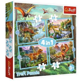 puzzle Trefl  4v1 12, 15, 20 a 24  dílků -  Vyjímeční dinosauři 34609