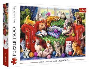 Puzzle Trefl 1500 dílků - Kočky na pohovce 26198