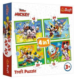puzzle Trefl  4v1 12, 15, 20 a 24  dílků -  Mickey Mouse - mezi přáteli  34616
