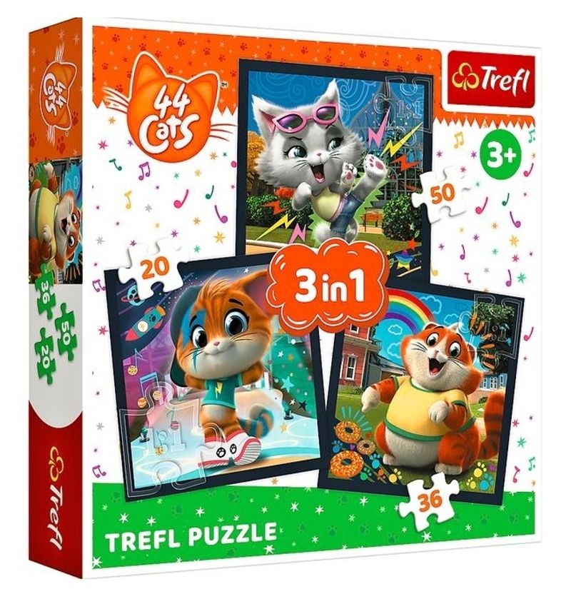 Trefl Puzzle 3v1- 20 36 50 dílků - 44 koček - Seznamte se s roztomilými koťátky 34865