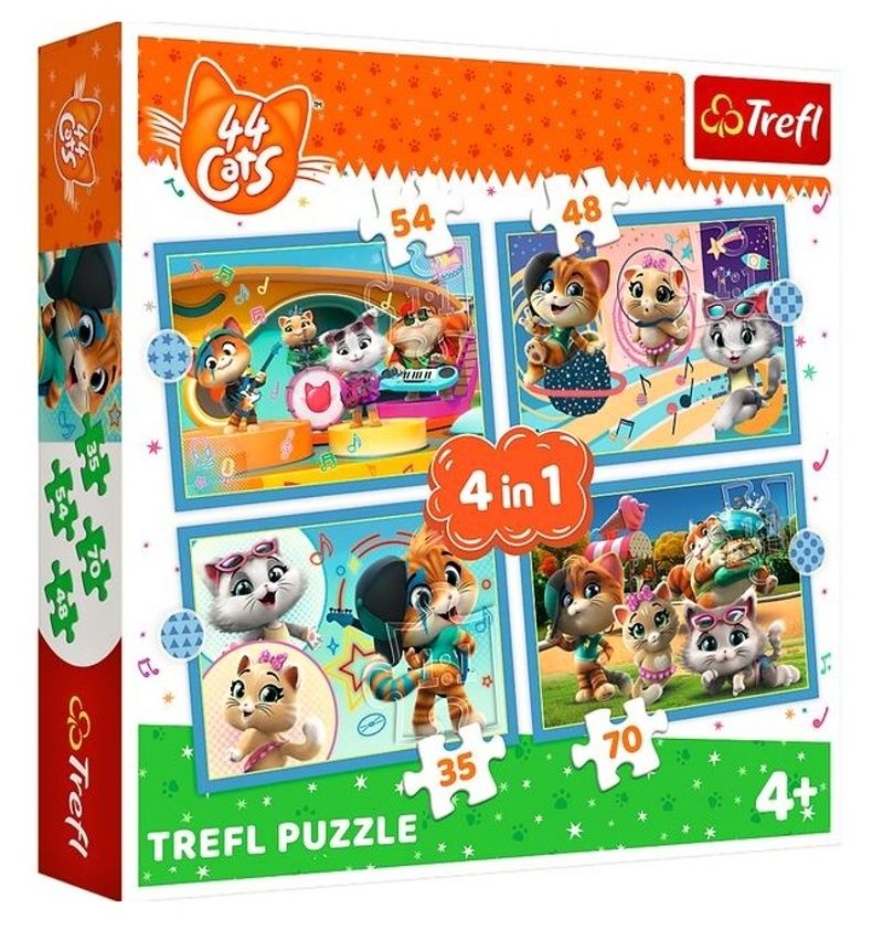 Trefl Puzzle 4v1 35 48 54 70 dílků - 44 koček 34390