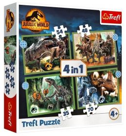 Trefl Puzzle  4v1   35 48 54 70 dílků  - Jurassic  World - hrozní dinosauři  34607