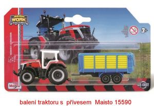 Maisto traktor 3" - kovový traktor s vlečkou - Massey Ferguson - červený