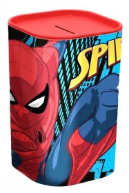 Pokladnička  hranatá  8 x 8 x 12  cm ( plast )  -  Spiderman