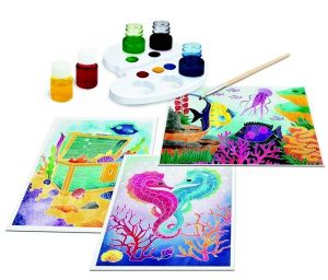 AS  - set pro malování  a 5 akvarelovými barvičkami ve skleničkách - moře