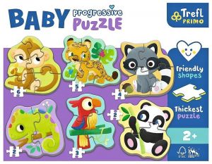 Puzzle Trefl Baby 6x Progresive 2, 2, 3, 4, 5 a 6 dílků - Exotická zvířata 44005